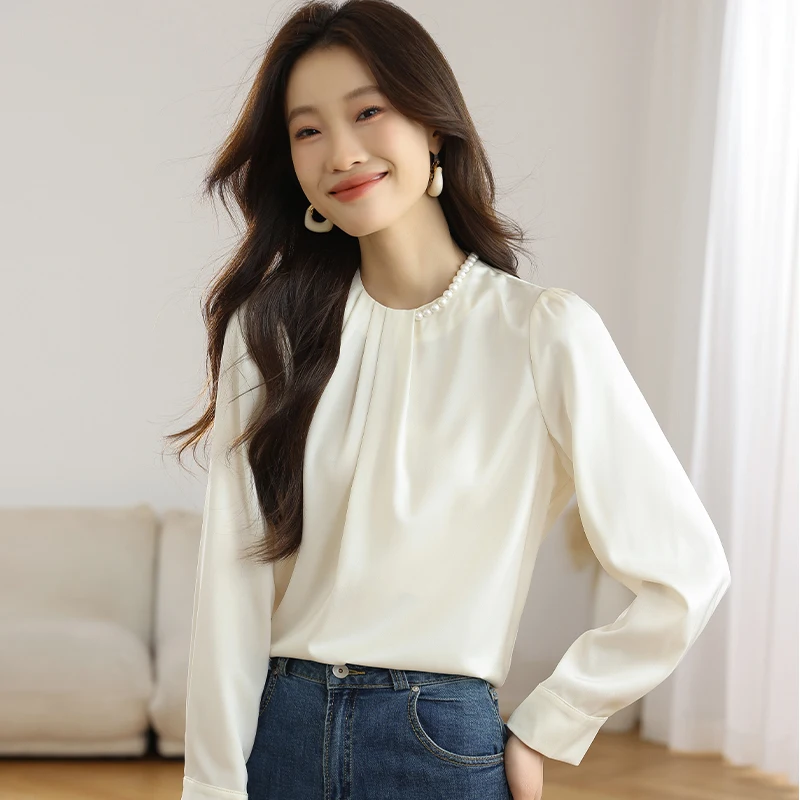 New 2025 Spring Womans Clothing Slim Long Sleeve Chiffon Shirts And Blouses Office Lady Work Casual Tops Women's Vintage Shirt