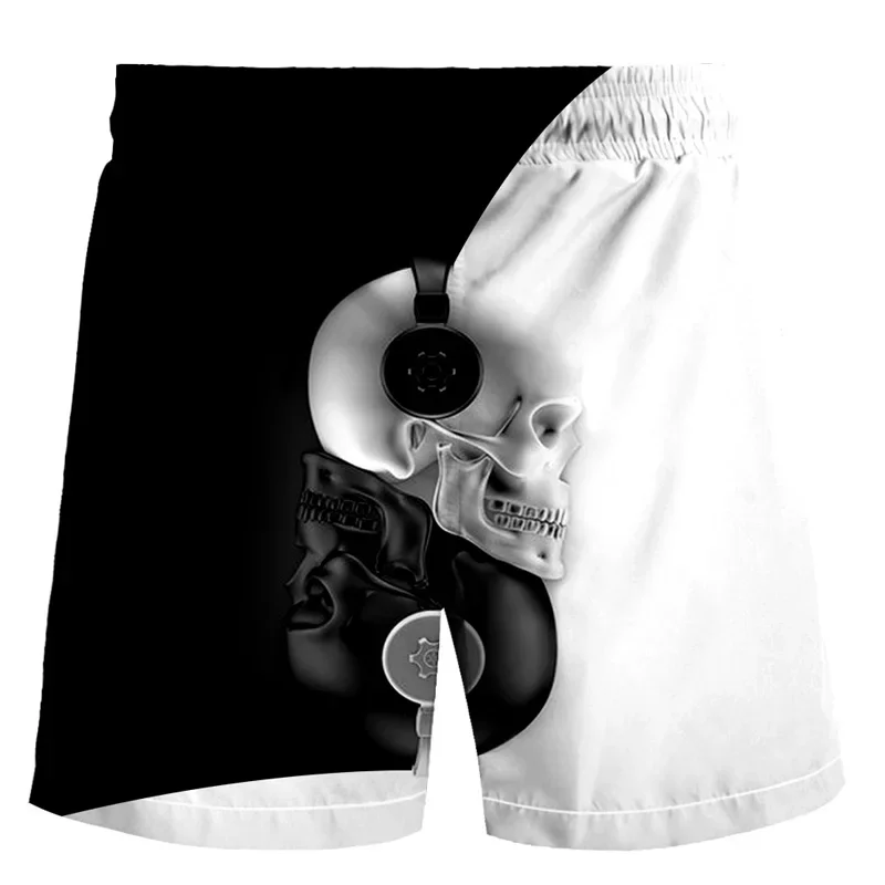 New pants skull shorts men\'s Gothic summer printed 3D shorts men\'s hip hop casual beach pants Bermuda oversized shorts