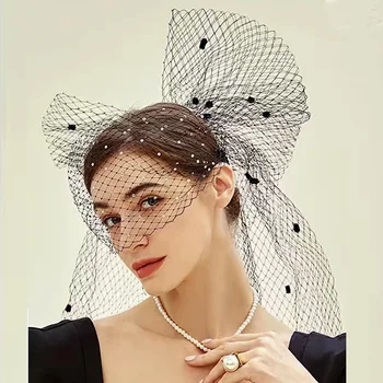 신부를 위한 블랙 짧은 베일 웨딩 액세서리, 크리스탈 새장 블랙 페이스 네트 마스크 헤어 쥬얼리 베일 매력적인 매혹적인