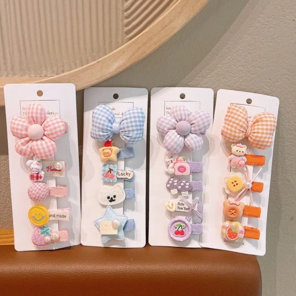 

Cute Girls Stuffed Big Plaid Flower Hairpin Todder Kids Rabbit Strawberry Hair Pins Children Pink Blue Cartoon Headwear ZX07