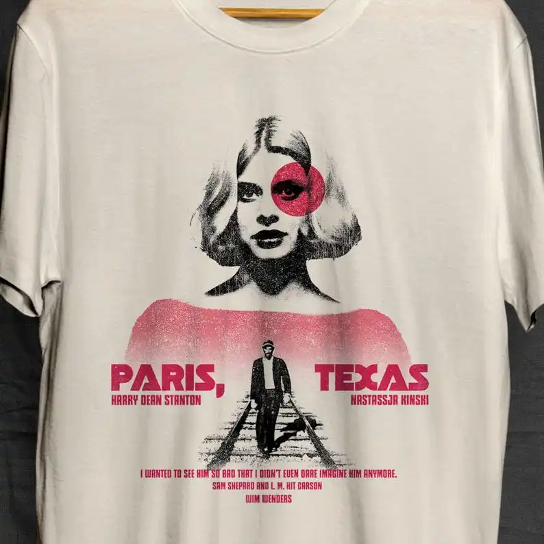 Paris Texas Graphic Tee, Nastassja Kinski & Harry Dean Stanton Tribute, Minimalist Style for Indie Film Lovers