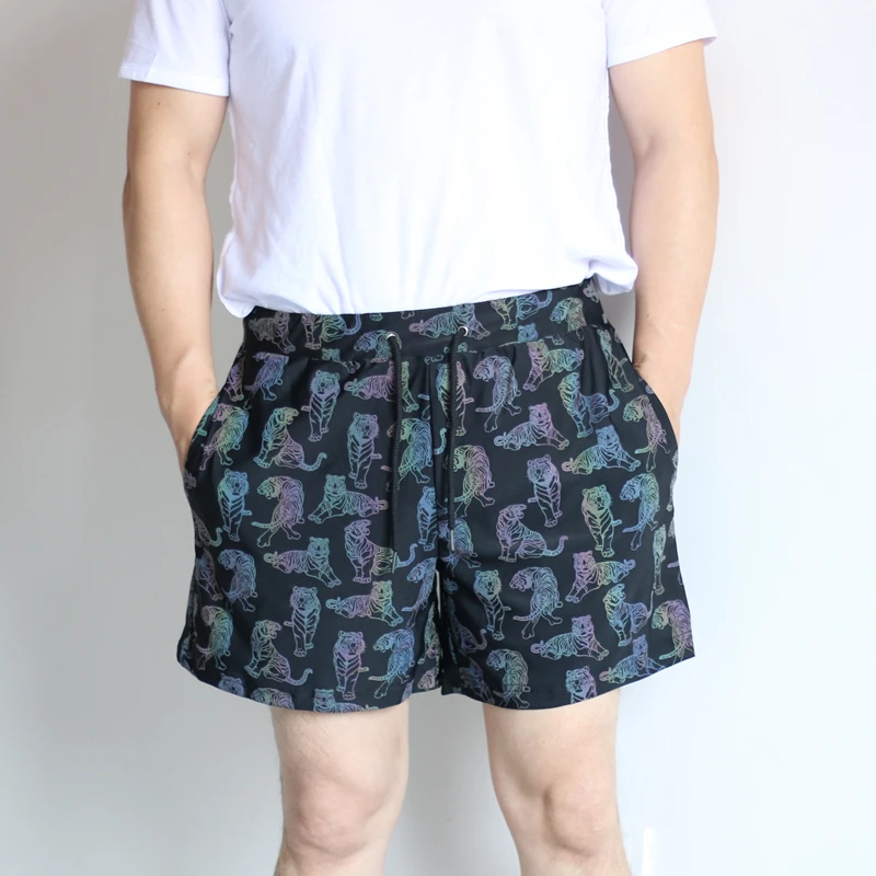 2025 new summer colorful tiger reflective men's sports summer vacation clothes  harajuku loose technology men's clothing