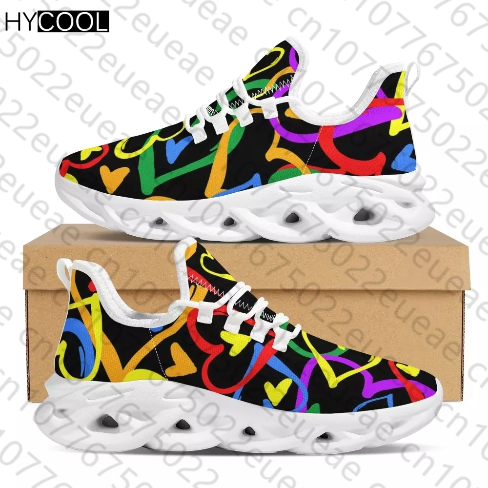 HYCOOL Women Men Lightweight Sport Shoes Rainbow Color Love Heart Pattern Print Breathable Platform Running Sneakers Zapatillas