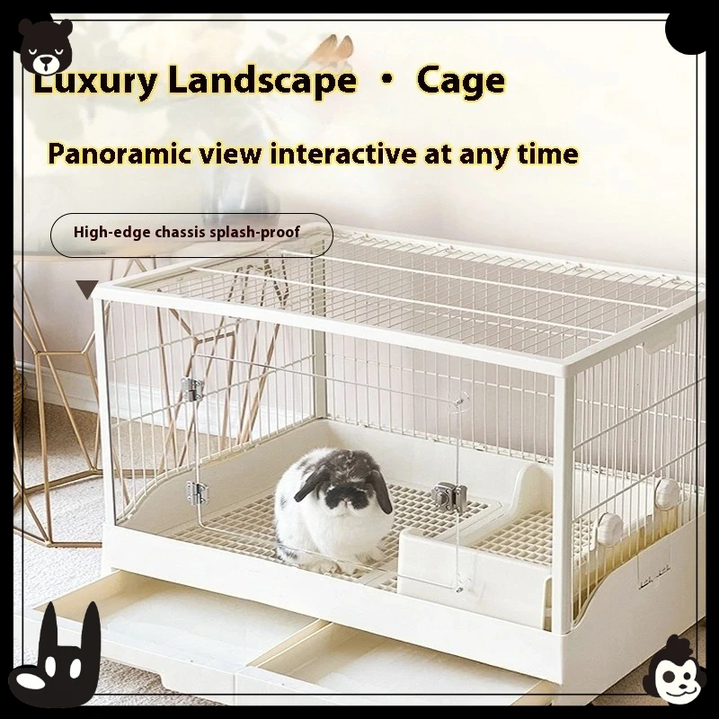 Deluxe Transparent Rabbit Cage with Double Drawer Large Pet House for Guinea Pig And Rabbits Ideal Pet Supplies