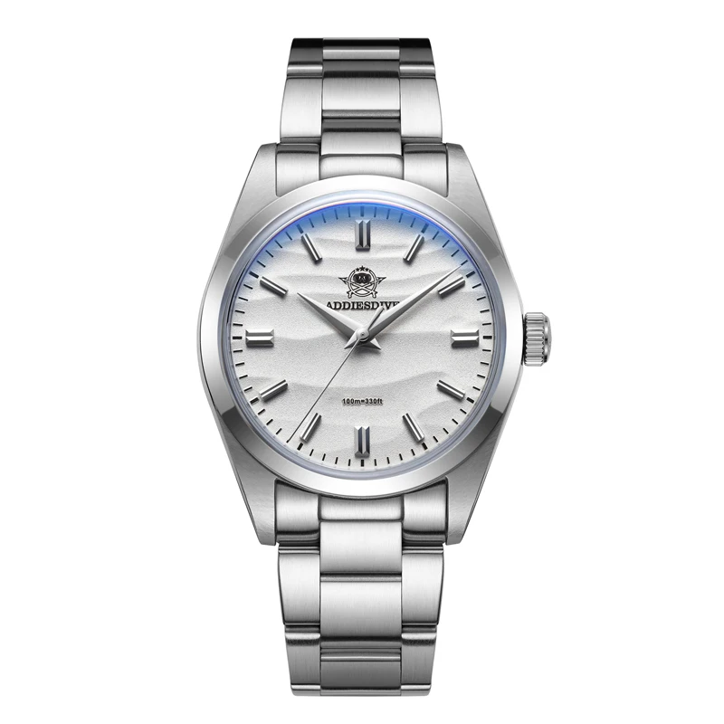 ADDIESDIVE Relógio masculino com mostrador de areia 36mm Relógio de quartzo 100m à prova d'água Aço inoxidável 316L AR revestido com cúpula de vidro Relógio de pulso para homens