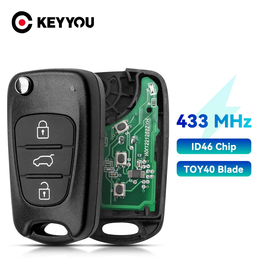 KEYYOU For Hyundai I20 I30 IX35 Avante 433Mhz ASK ID46 Chip ASK 3 Buttons Flip Folding Car Remote Key Fob Auto Control Key