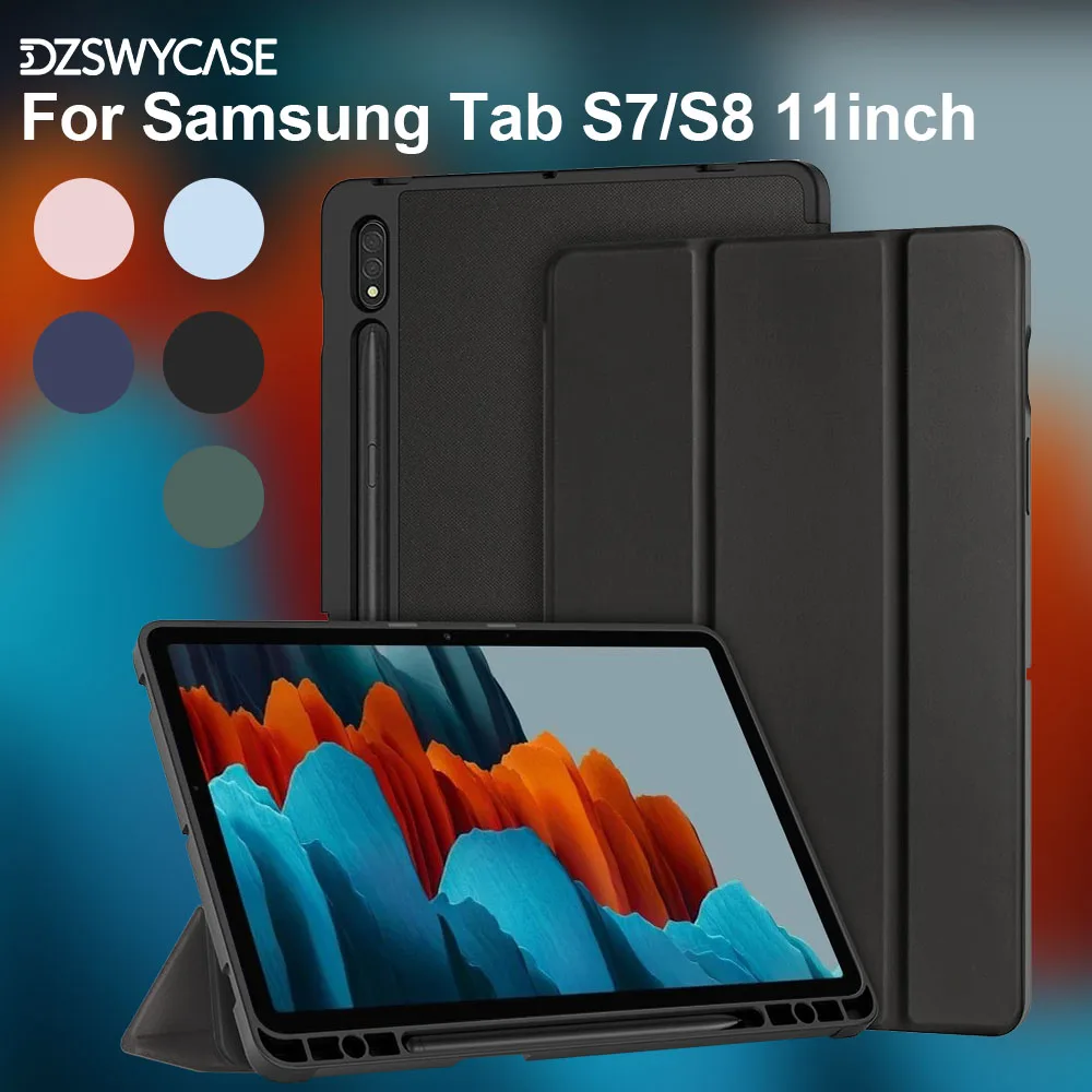 Funda de Silicona para Samsung Galaxy Tab S8/S7 2022 2020 11 Pulgadas, con Soporte para Lápiz, Función de Soporte Tríptico, Activación/Suspensión Automática