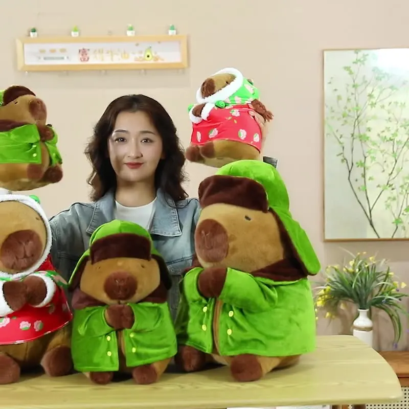 

MINISO Cross border new 50cm military coat, floral cotton jacket, winter capybara plush toy, ugly and cute Kapibala