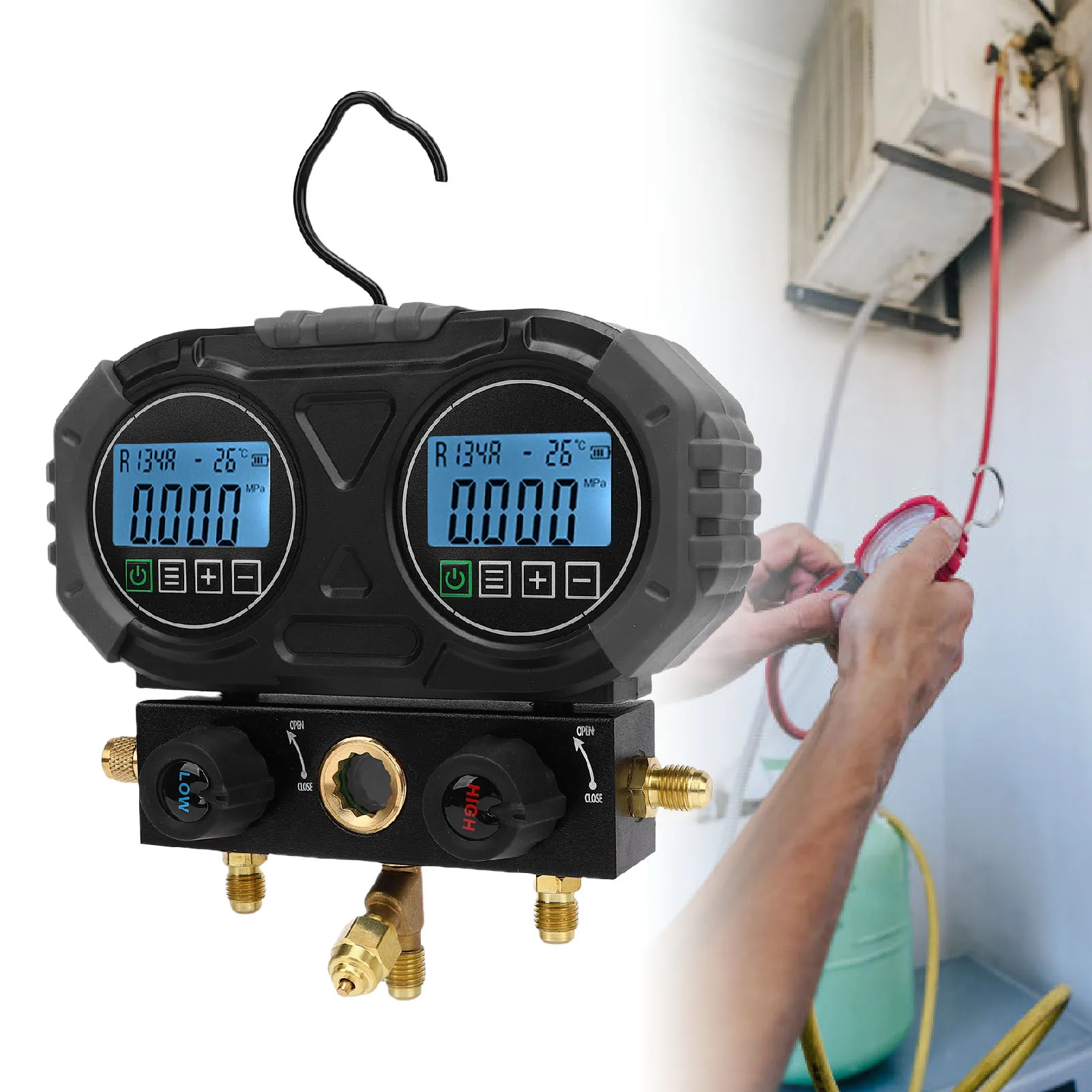 

0-6000 Kpa Digital Manifold Gage Electronic HVAC Refrigerants Recharge Pressure Tester Tool Fluorine Digital Pressure Gauge