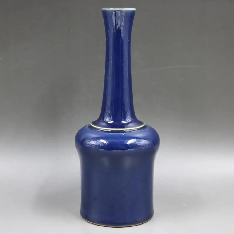 

Chinese Qing Kangxi Blue Glaze Porcelain Bell Shape Vase 10.0 inch