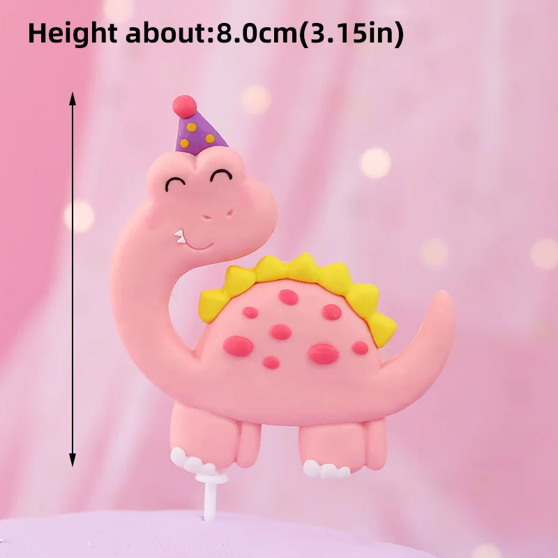 Pink Girl Birthday Cake Topper Cartoon Jurassic Dinosaur Cute Baby Shower Happy 1st Years Old Birthday Party Cake Decorations