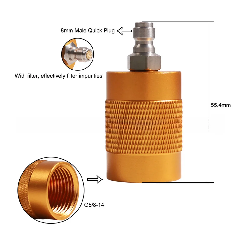 G5/8 14 Thread Aluminum DIN Adapter with Integrated Filter and 8 mm Quick Disconnect for 300 Bar Scuba Tank Filling Operations