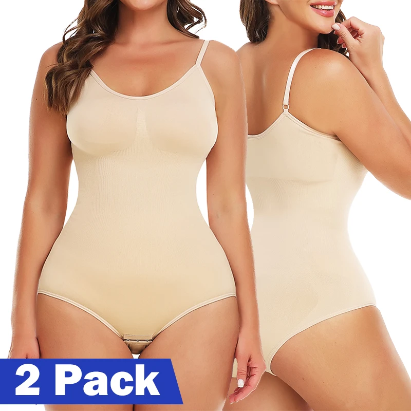 

2 Pack Bodysuits Shapewear Tank Tops for Women Slimming Tummy Control Body Shaper Camisole Waist Corset Jumpsuit