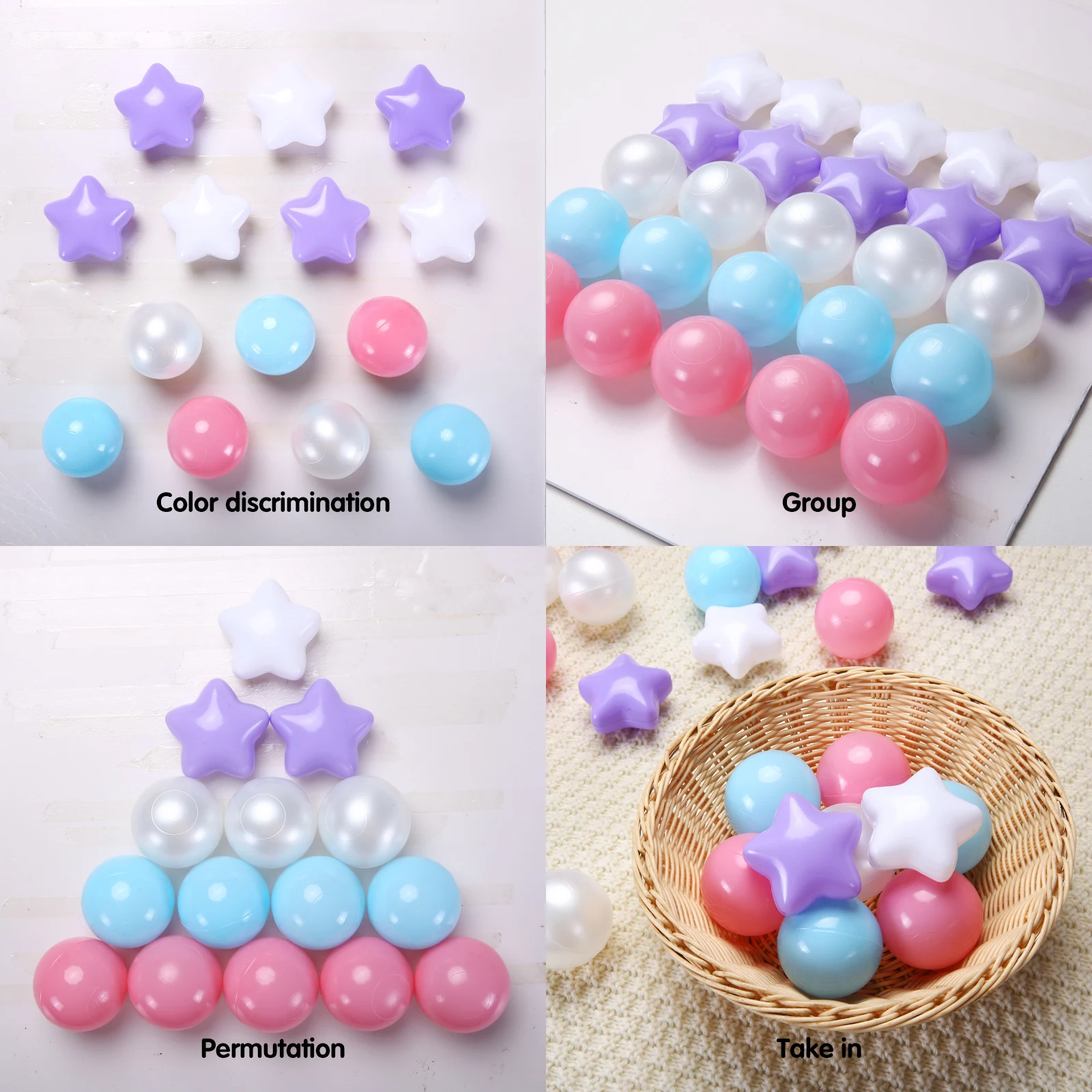 100pcs BPA 무료 무독성 플라스틱 공 구덩이 공 어린이 공 구덩이 및 풀 장난감에 대 한 6 색 라운드 및 별 모양