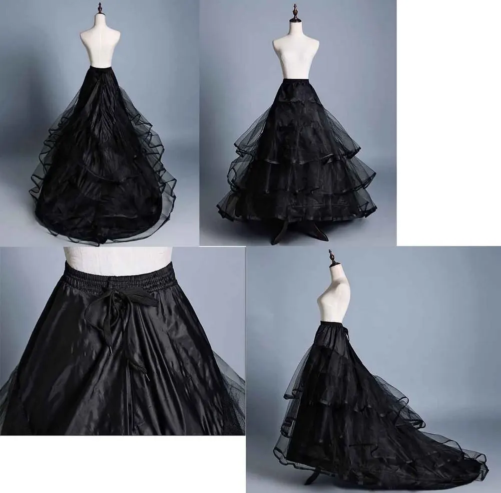 Rok pendek wanita, Rok mengembang Tutu Tulle tiga lapis hitam jejak panjang Vintage