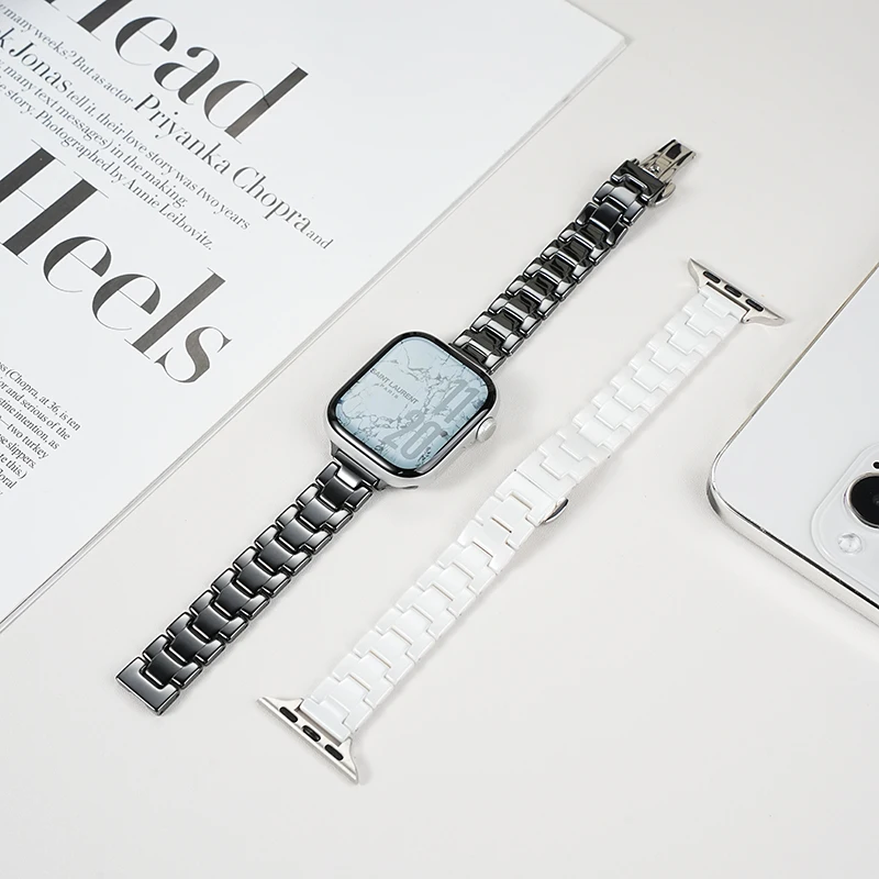 Keramische band voor Apple Watch Band 44 mm 40 mm 45 mm 49 mm 42 mm 38 Roestvrij stalen vlinderarmband IWatch-serie 6 3 7 8 se ultra