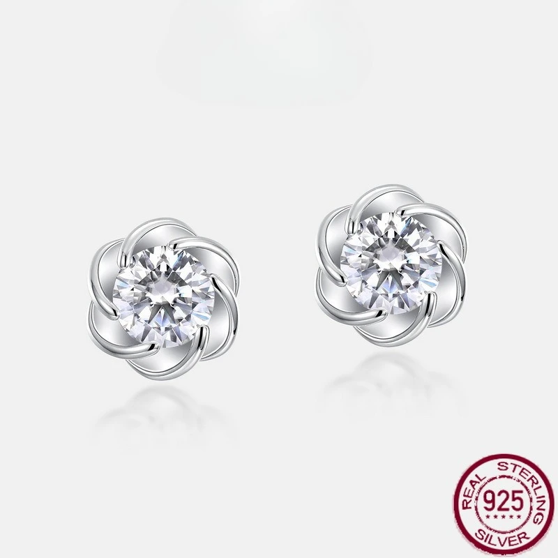 

New S925 sterling silver rose moissanite inlaid with dazzling moissanite earrings, simple and fashionable wedding jewelry