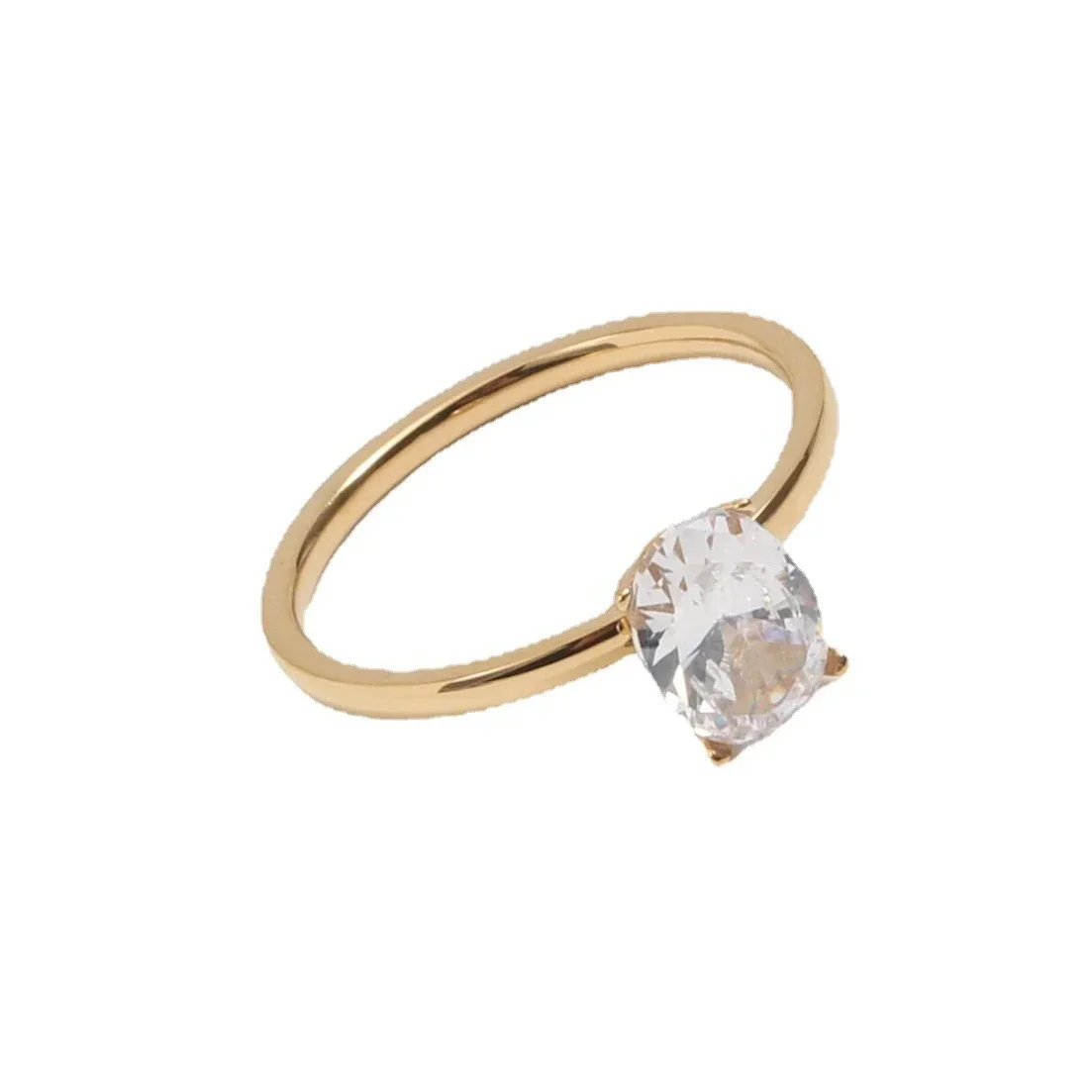 High End PVD Gold Plated Stainless Steel Shinny Oval Cubic Zirconia Engagment Wedding Ring for Women