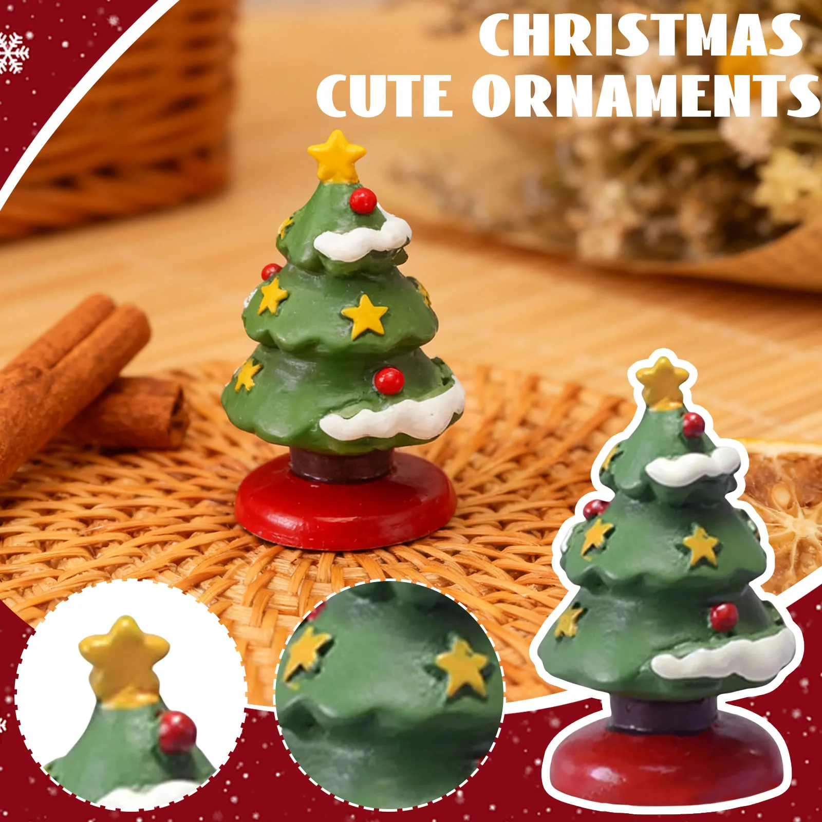 Car Mini Christmas Tree Green Resin Christmas Tree Ornament Vintage- Artificial Desktop Ornament For Winter Craft Decorations