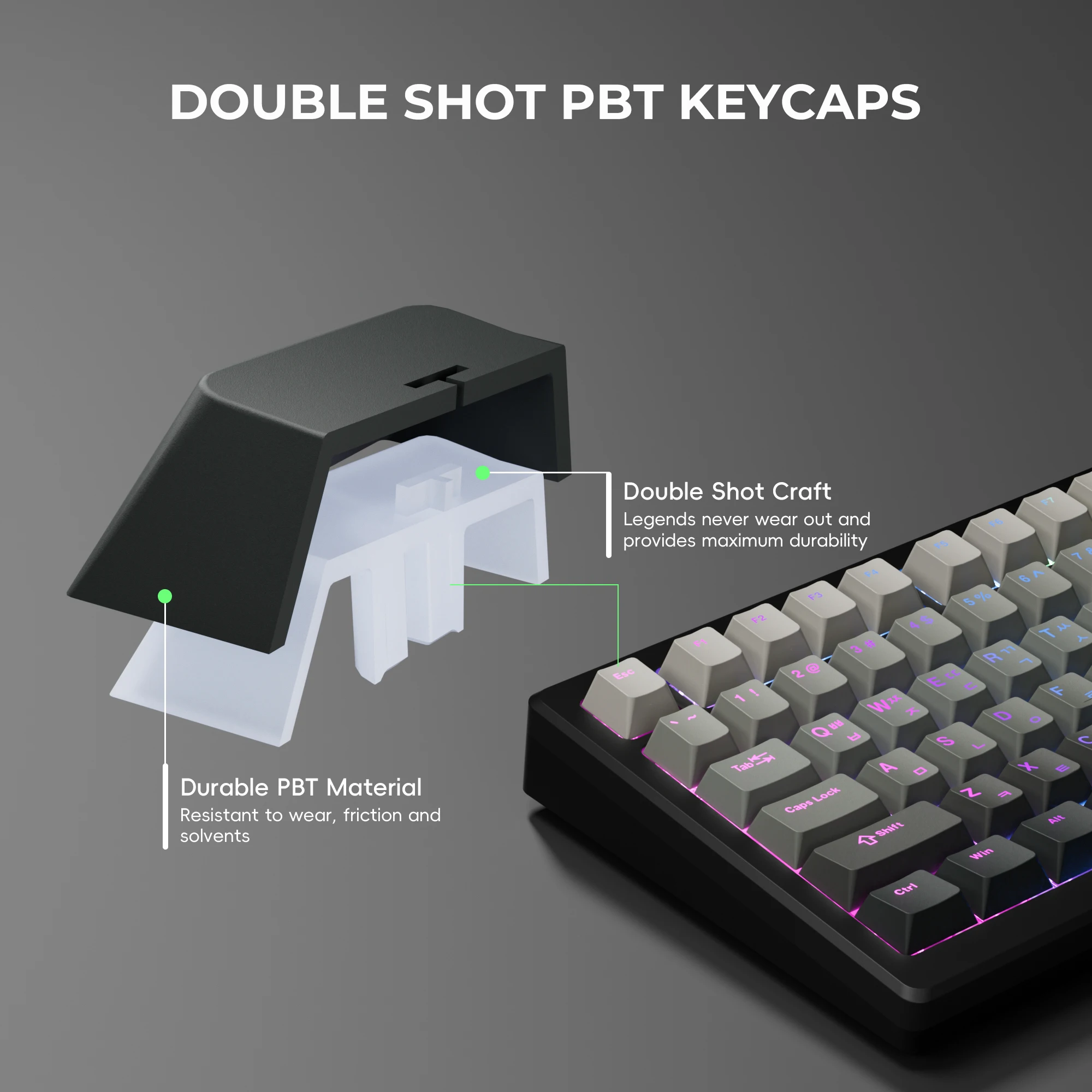 XVX Korean Top Print Shine Through Keycaps Gray Gradient PBT Key Caps for Mechanical Keyboards 132 Keys view 4