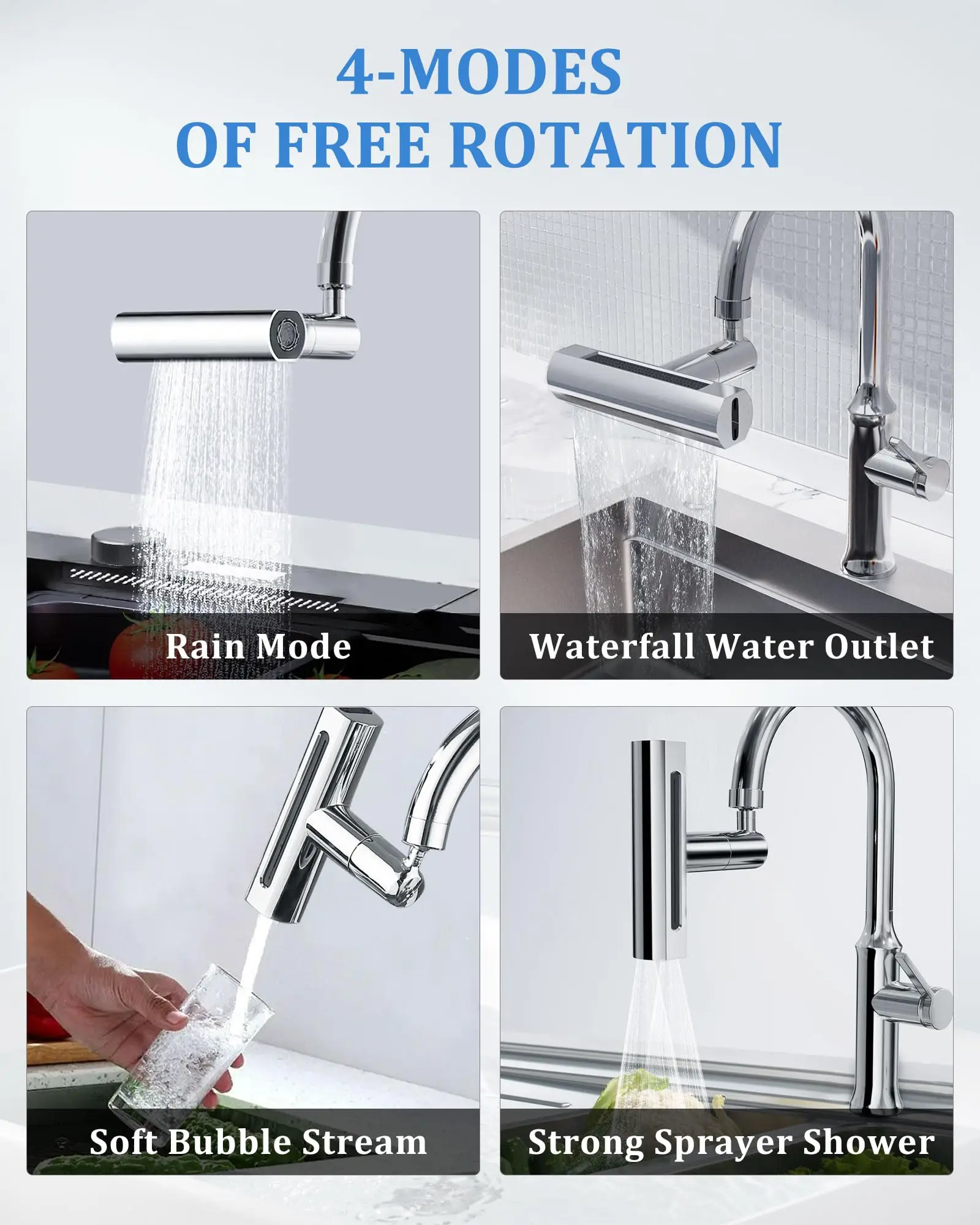 4 IN 1 Sink Waterfall Kitchen Faucet Bubbler Splash-proof 360° Bathroom Skin Basin Tap Extender Water Adapter For Kitchen Sink