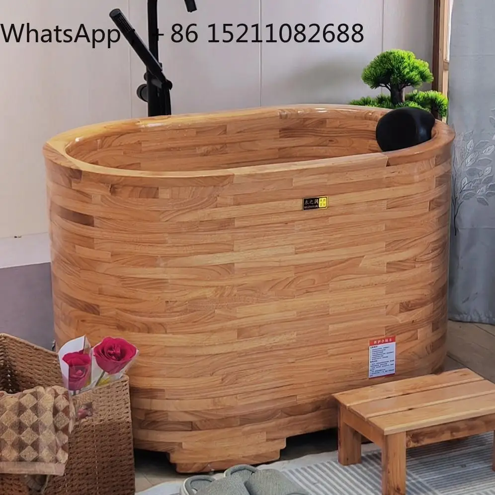 LLY wooden bathtub bath wooden bucket small household seated independent mini adult bath tub plus high depth