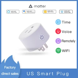 US Matter 10A Wifi Smart Socket with Power Monitor US Plug Home Appliance Outlet Works with Homekit Alexa Google