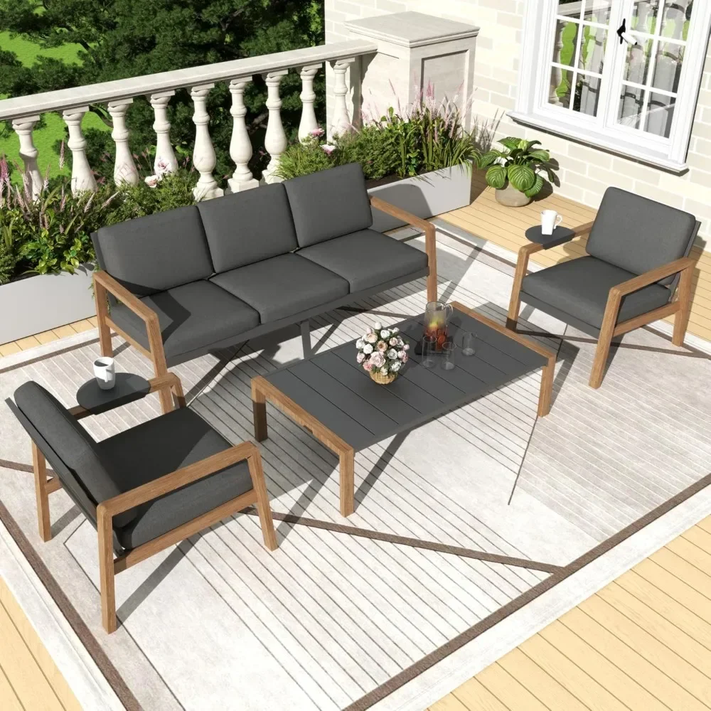 

4-piece All-weather Outdoor Patio Furniture Set, Modern Outdoor Sectional Sofa with Coffee Table and Removable Washable Cushions