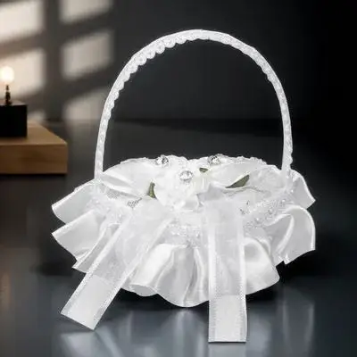 

Heart Shape Lace Satin Wedding Ring Pillow Portable Ring Holder for Ceremony Engagement with Handle Display Wedding Decor