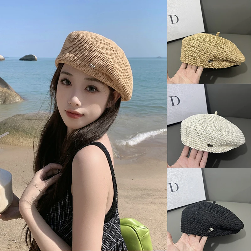 Women Beret Fashion Plain Octagonal Newsboy Cap Retro Internet Celebrity Ladies Painter Tour Cap Breathable Sunscreen Hats