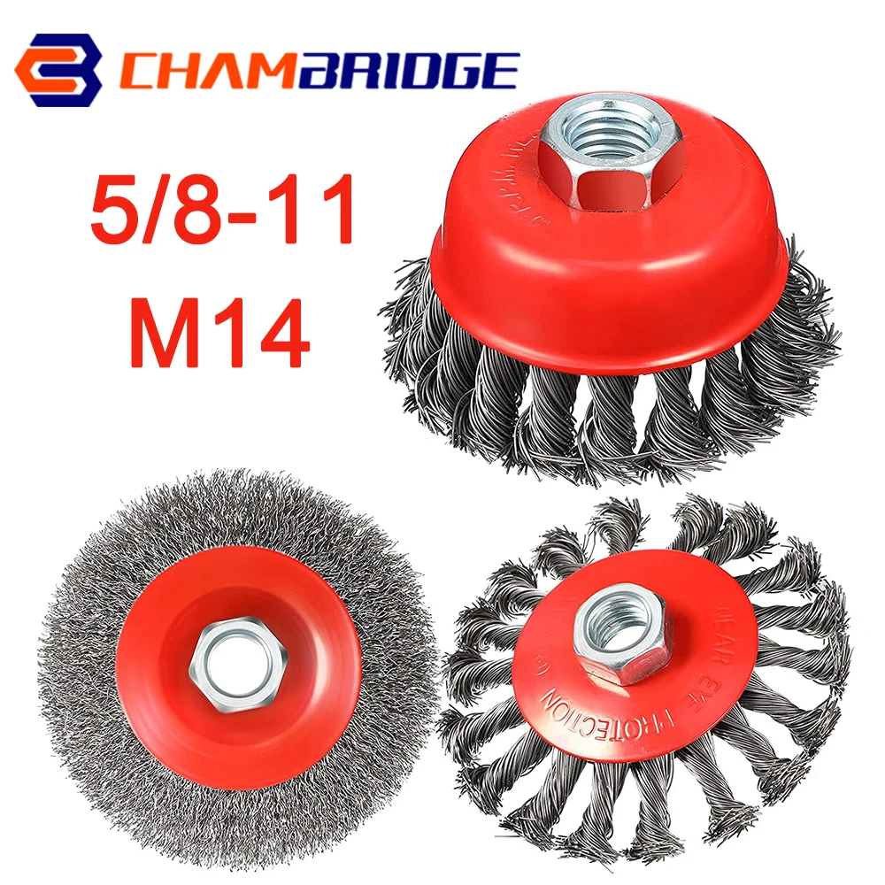 

Twisted Steel Wire Wheel M14 /5/8-11 Screw Twist Knot Wire Wheel Cup Brush Remove Deburring Cleaning Rotation Tool Accessories