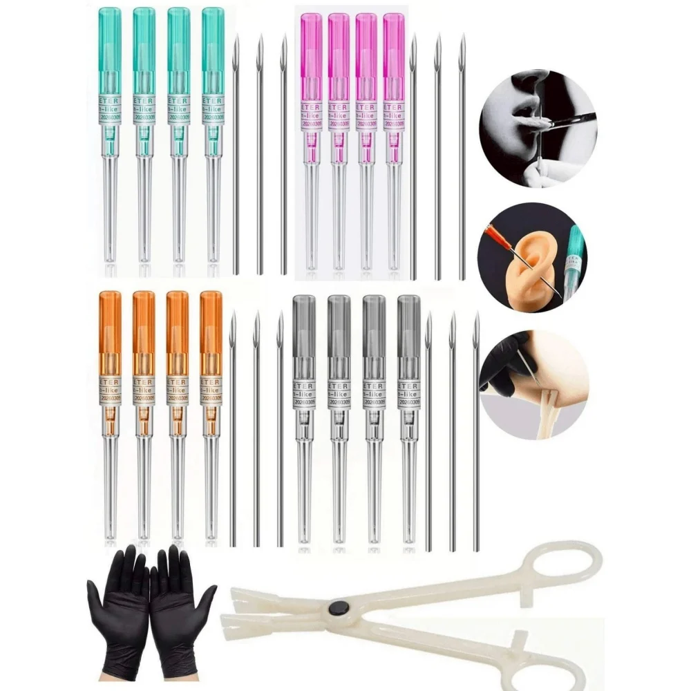 9/11 Pcs Sterile Piercing Needle Kit Stainless Steel Hollow Catheter Piercing Tools with Mixed Sizes 14G 16G 18G 20G