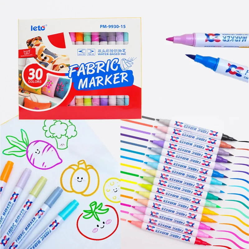 15pcs Double-headed Double-color Painted Fabric Pen Set Wash-resistant Not Easy To Fade for DIY Graffiti Clothes Canvas Shoes