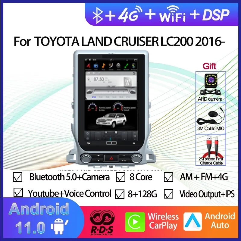 

13,3-дюймовый автомобильный GPS-навигатор Tesla Style Android 11, для TOYOTA LAND CRUISER LC200 2016-2021, авторадио, стерео мультимедийный плеер