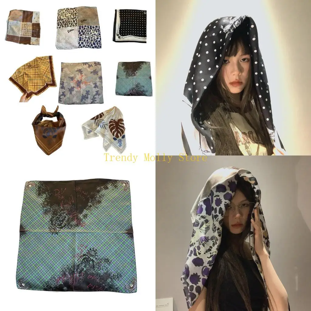 

N5KB 2000S Print Head Scarf Multifunctional Polyester Square Chest Wrap For Women Fashion Accessory for Outfit Enhancer