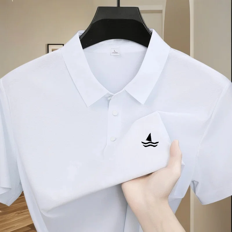 High quality ice silk polo shirt short sleeved men's brand fashionable printed top summer new cool breathable casual T-shirt - view 4