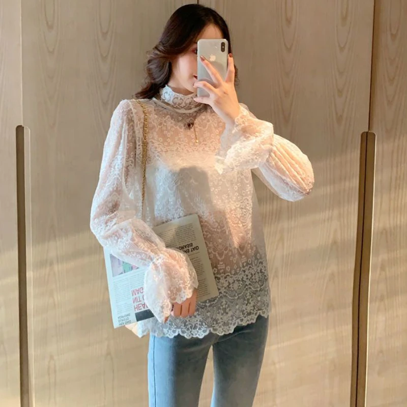 Blouses Women Lace Design Korean Style Simple Sweet Solid All-match Leisure Basic Elegant Fashion Ladies Comfortable Retro New