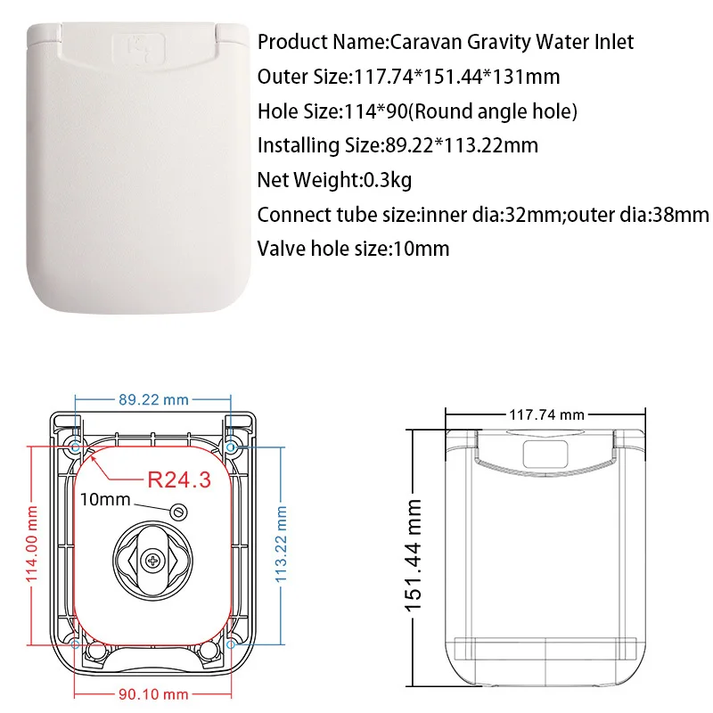 Gravity Water Filler Cap Lockable Hatch Cover Motorhome Trailer Cars Caravan Square Shape Water Filler Nozzle