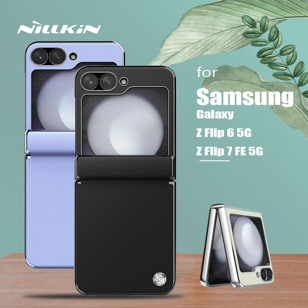 

Чехол Nillkin для Samsung Galaxy Z Flip 7 FE Z Flip 6 5G, кожаный флип-чехол с подставкой, ультратонкий защитный чехол
