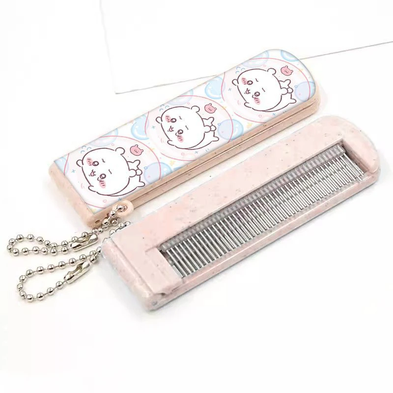 Kawaii Miniso Chiikawa Comb Hachiware Cute Anime Folding Comb with Small Mirror Integrated Portable Bag for Going Out Combs