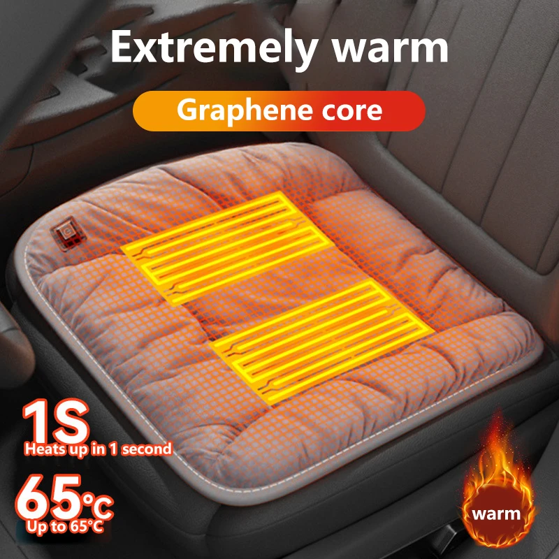 Universal Graphene Car Heating Seat Cushion Cover Winter Plush 12V Warm USB Electric Single-Chip Pad for Vehicle Seats
