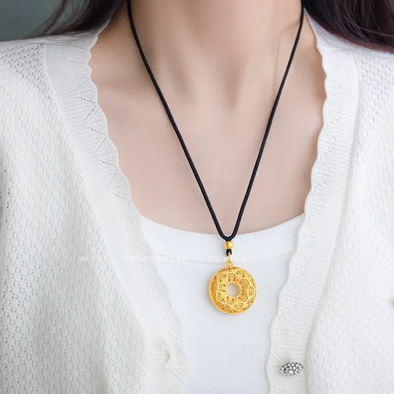 9999 real gold 24K yellow gold Filament Pendant 24k gold jewelry gold necklace for women