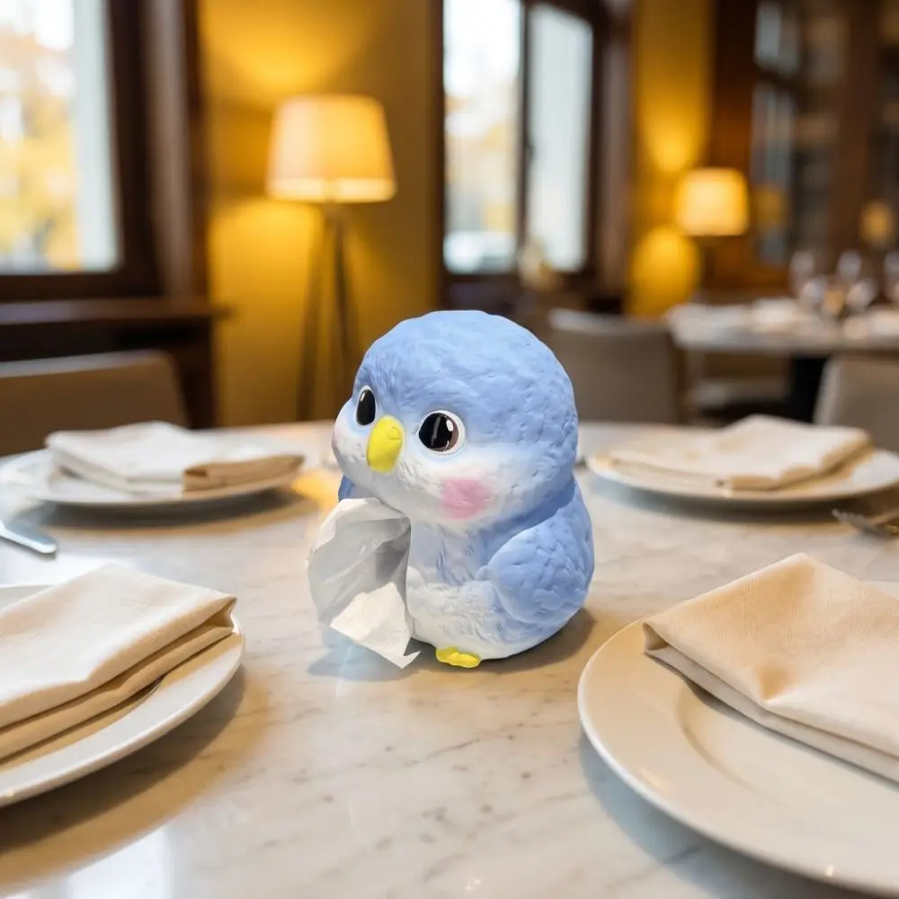 Creative Design Ceramic Tissue Box Cartoon Blue Bird Ceramic Material Desktop Tissue Holder Unique Storage Decor