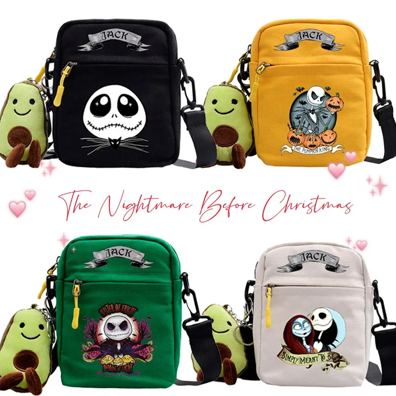 The Nightmare Before Christmas Shoulder Bags Cartoon Jack Casual Canvas Crossbody Bags for Women Men Anime Mini Storage Bag