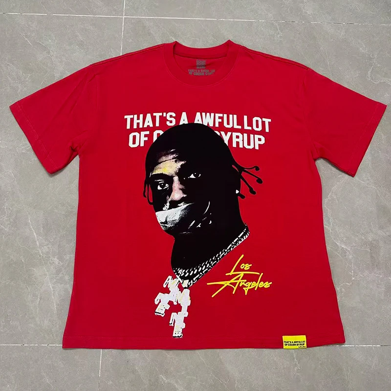 

Summer Character Pattern Print Red Black T-Shirt Men Women Oversize Tee Cotton THAT'S A AWFUL LOT OF COUGH SYRUP T Shirt