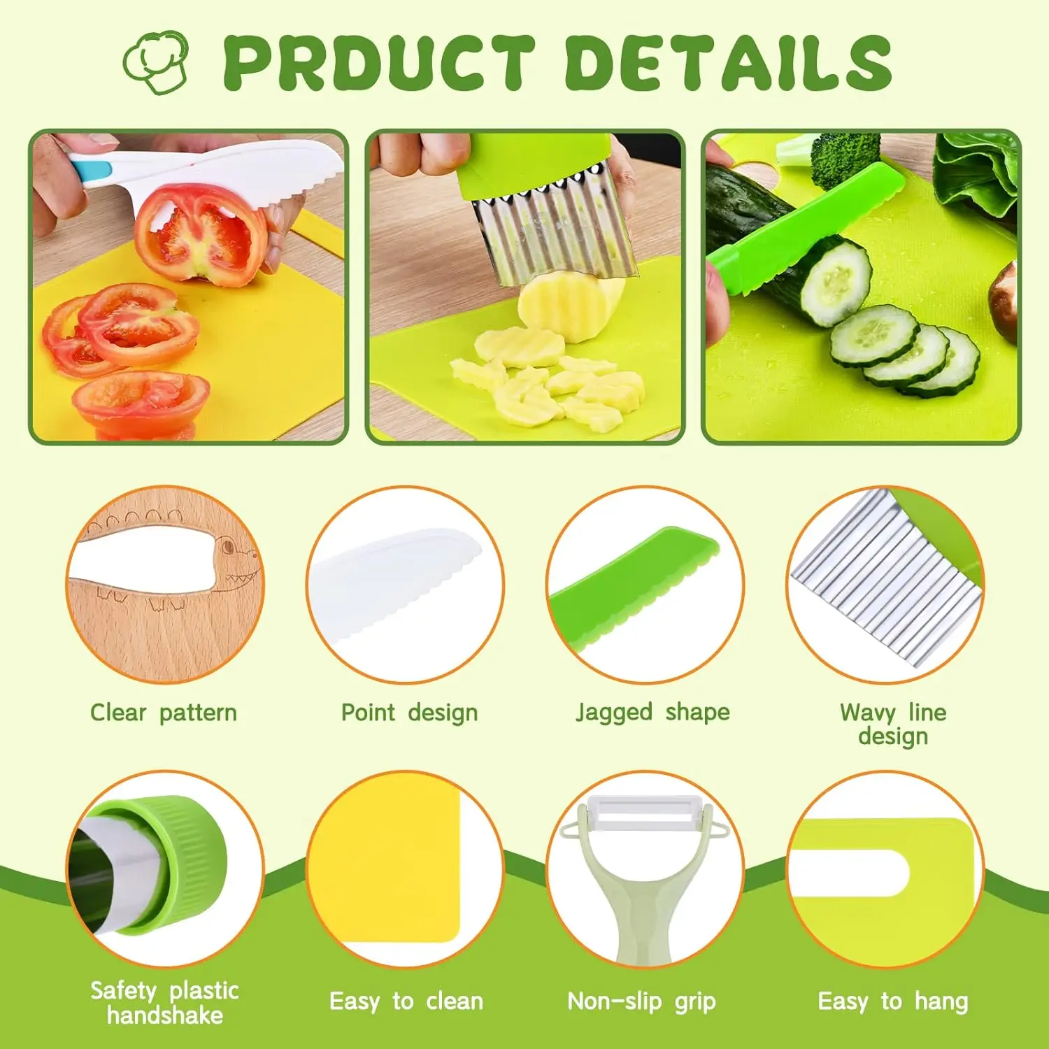 13Pcs Montessori Kitchen Tools for Toddlers-Kids Cooking Sets Safe for Real Cooking Toddler Crinkle Cutter Kids Cutting Board