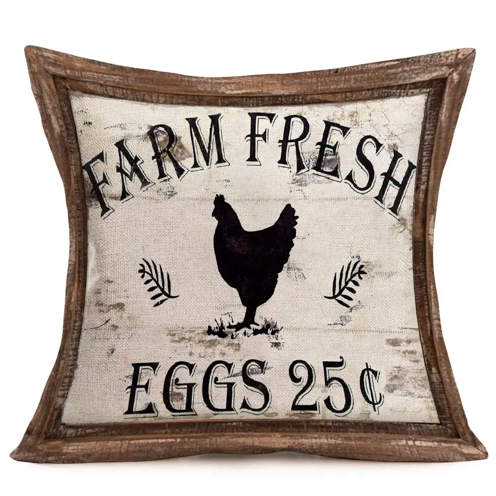 Vintage Farm Fresh Animals Cow Chicken Dairy Store Decoration Sofa Throw Pillow Cover Livestocks  Cotton Linen Ad Cushion Cover