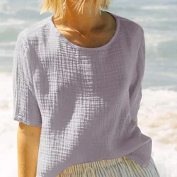 Muslin 100% Cotton Gauze Loose Casual Summer T Shirt Short Sleeve 0-Neck Women'S Top Chic Solid Streetwear Shirt Camisetas