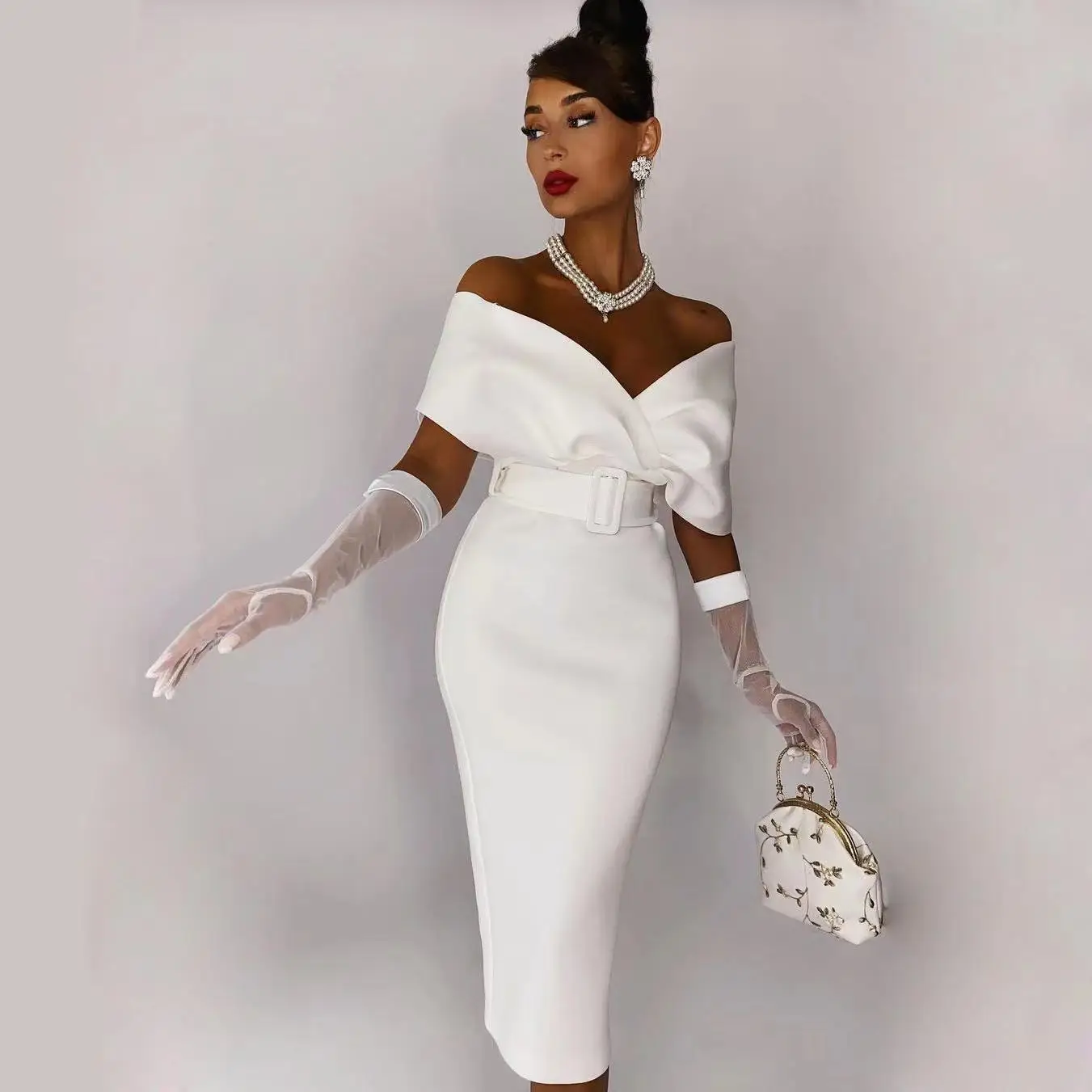 

Платье миди с эффектом похудения, на одно плечо, с поясом, винтажное, с запахом, женское, модное, с завышенной талией, из трикотажной ткани