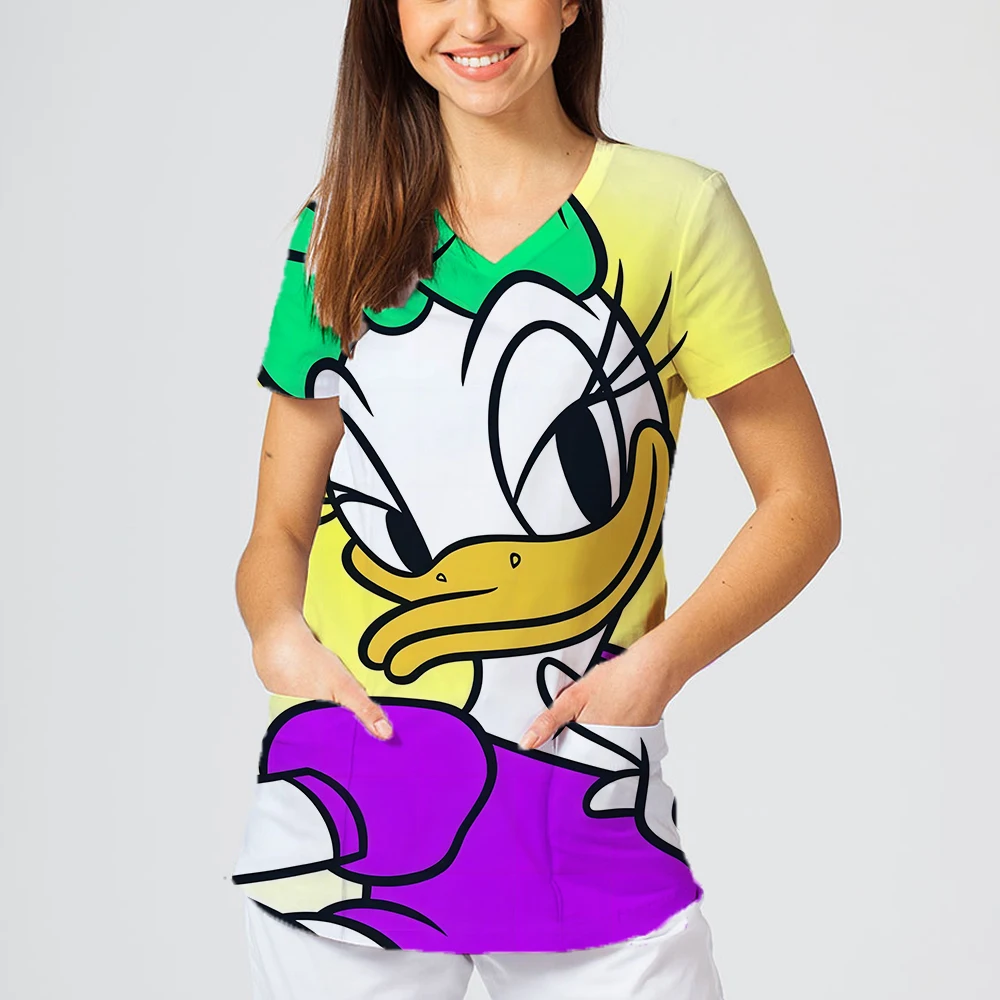 

2025 newly design large pokects casual comfortable summer women's T-shirts young fashion y2k female v-neck short sleeved tops